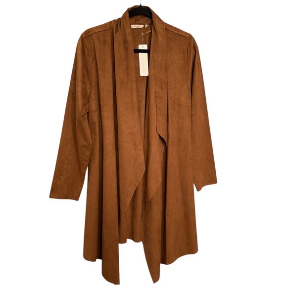 Soft Surroundings‎ L Faux Suede Open Front Long Jacket Brown Western Beth Dutton - Picture 2 of 10